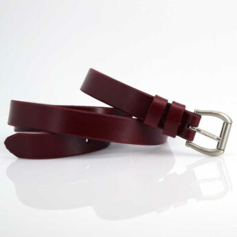 Ceinture fine pour femme en cuir rouge Bordeaux - Maryam
