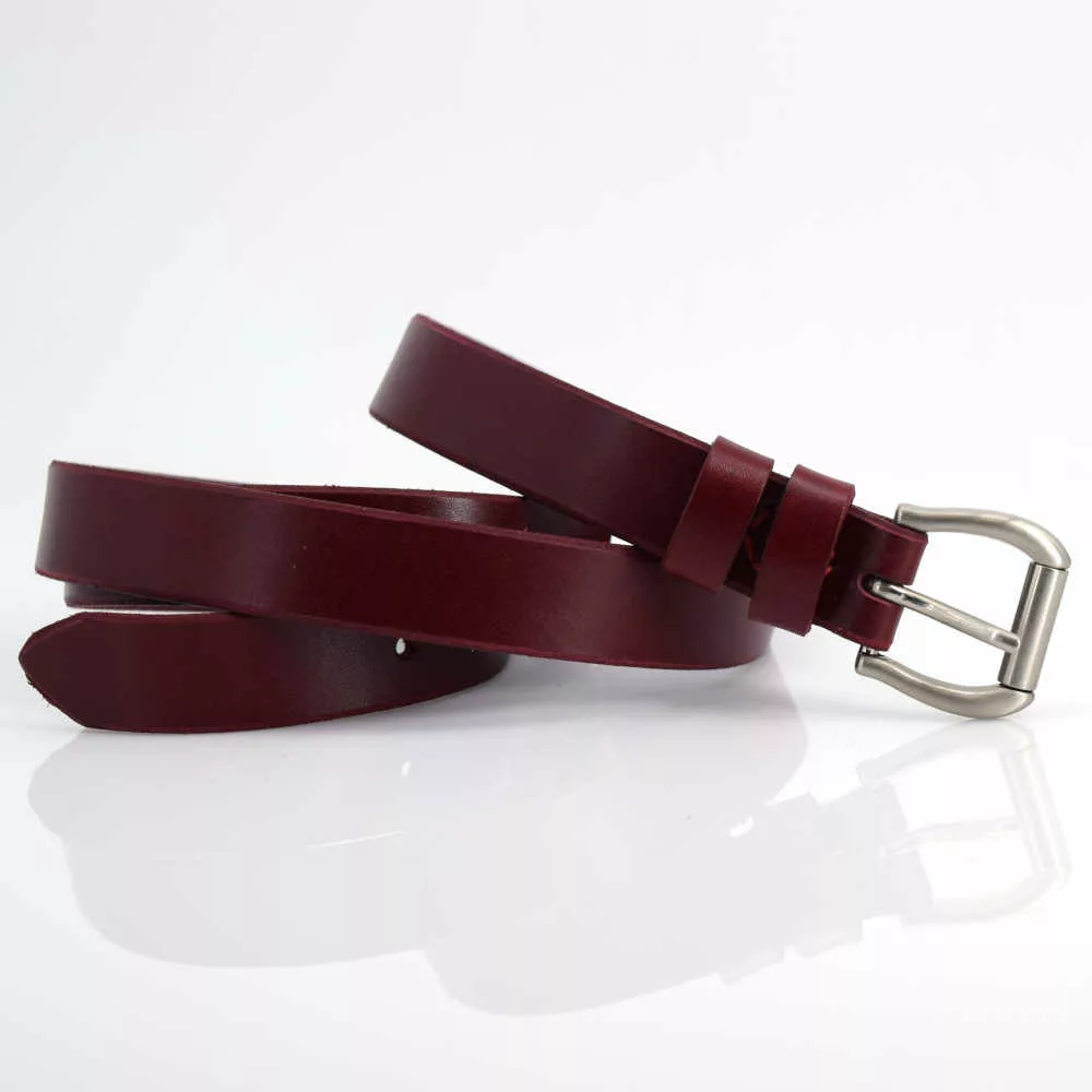 Ceinture fine pour femme en cuir rouge Bordeaux - Maryam