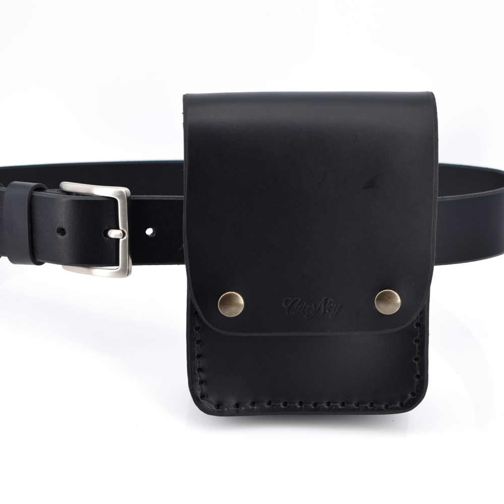 Pochette noire en cuir pour ceinture « Grand Albin »