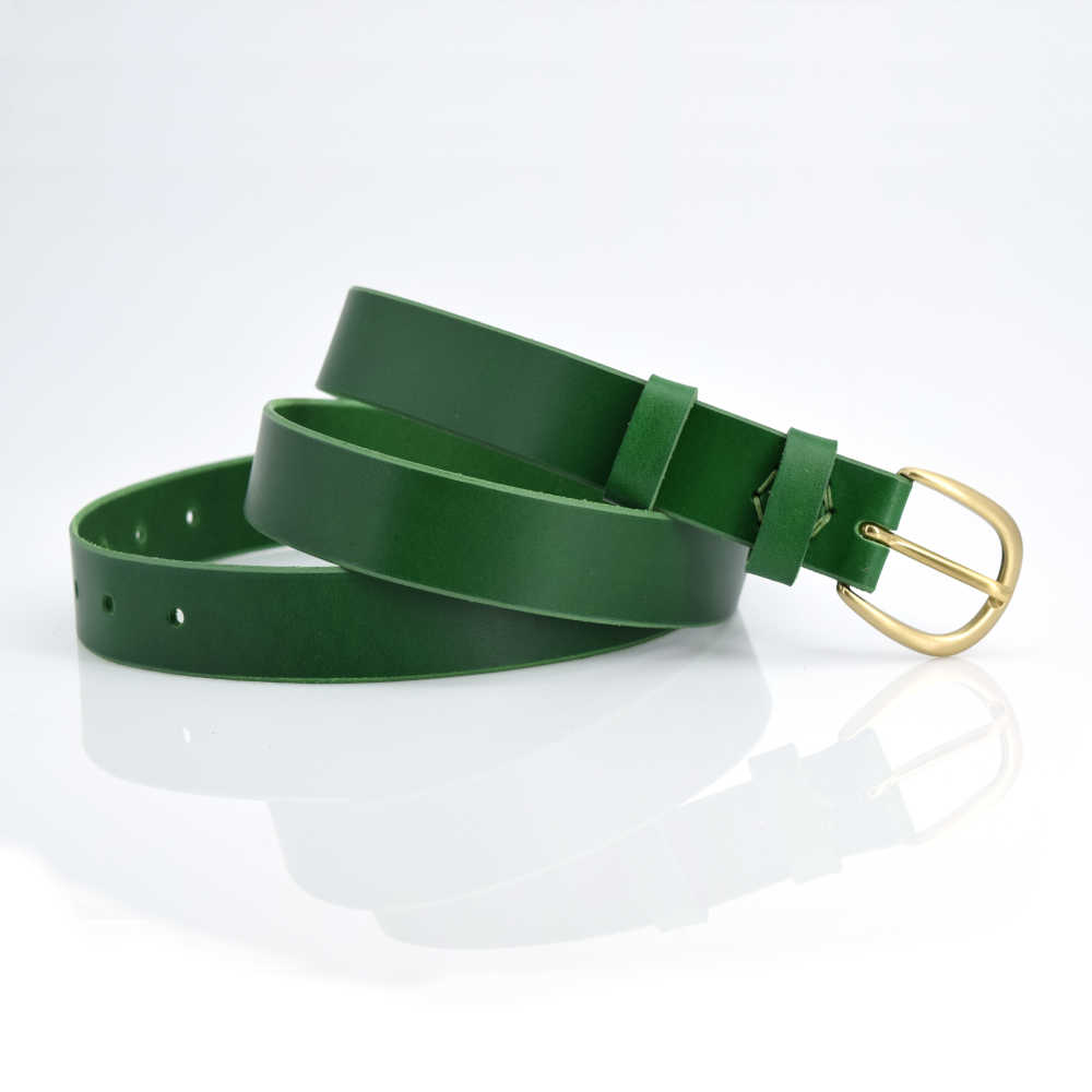 Ceinture fine en cuir vert sapin « Athena » – larg. 3 cm