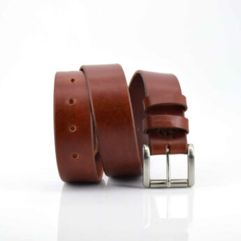 Ceinture en cuir marron fauve à rouleau "Antony" larg. 3,5 cm