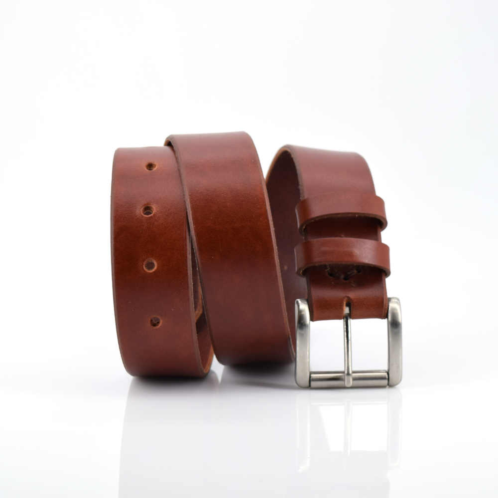 Ceinture en cuir marron fauve à rouleau « Antony » larg. 3,5 cm