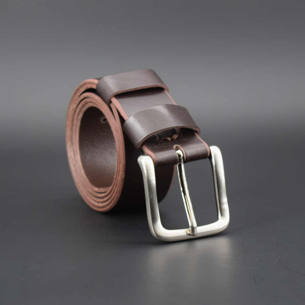 Ceinture large marron foncé en cuir « Hector » – larg. 4 cm