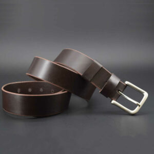 Ceinture large marron foncé en cuir "Hector" - larg. 4 cm