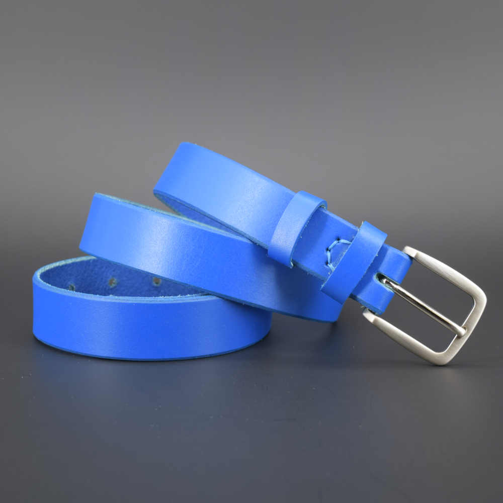 Ceinture fine en cuir bleu « Samy » – larg. 3 cm