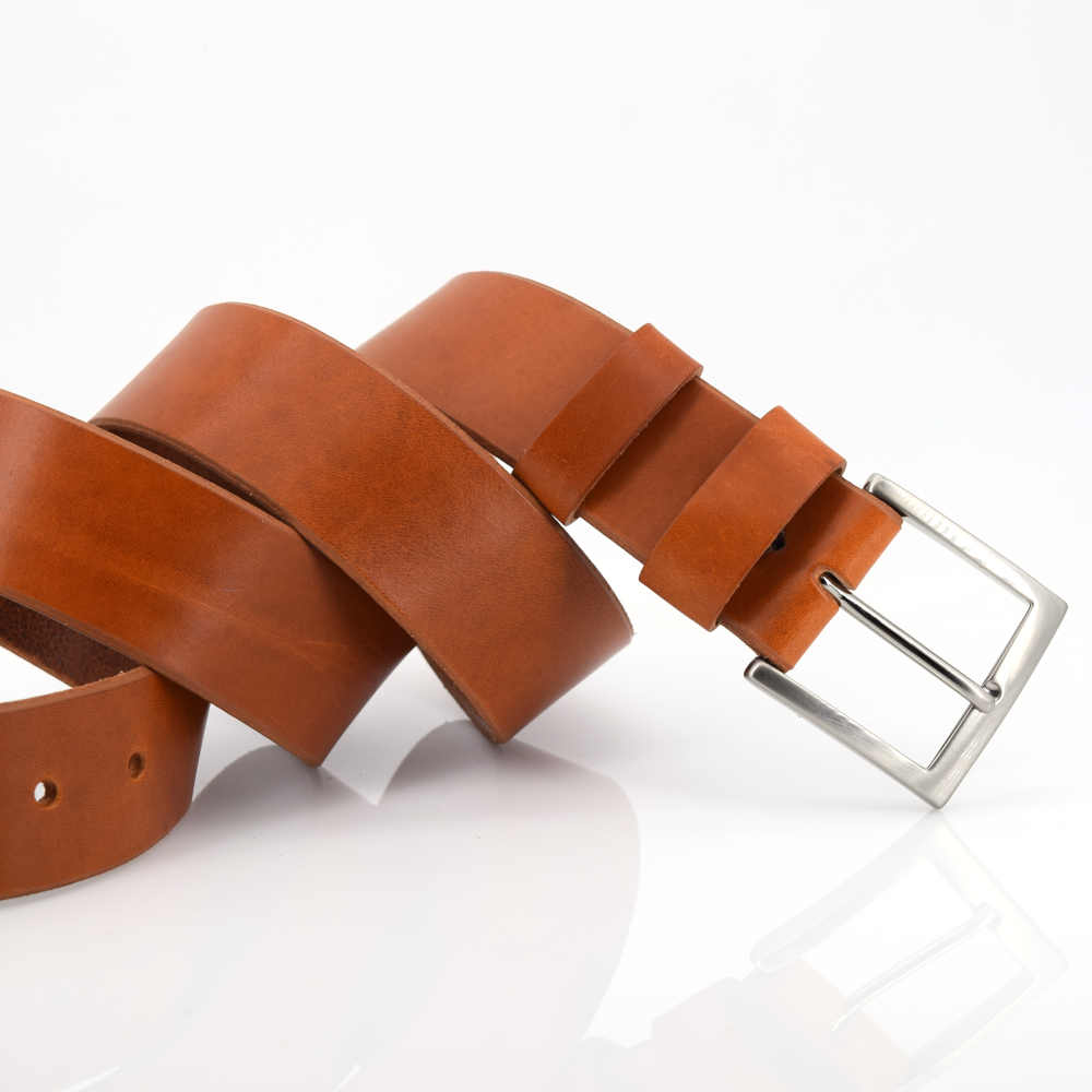 Ceinture homme, large, en cuir marron claire – Cognac – « Léonard »